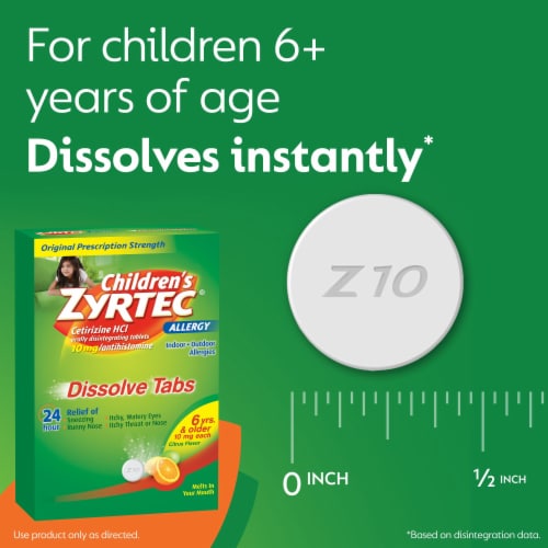 Children's Zyrtec 24 Hour Allergy Relief Dissolve Tabs Cetirizine HCl Citrus Flavor Perspective: top