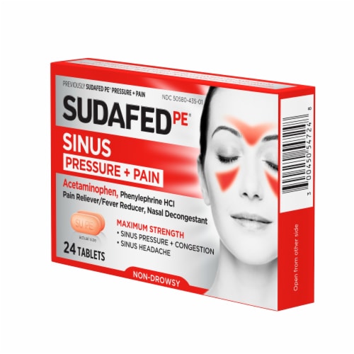 Sudafed PE Sinus Pressure + Pain Relief Decongestant Tablets Acetaminophen & Phenylephrine HCl Perspective: top