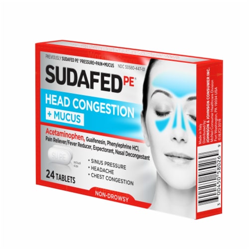 Sudafed PE Head Congestion + Mucus Relief Tablets Acetaminophen, Guaifenesin, Phenylephrine HCl Perspective: top