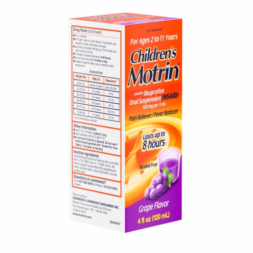 Children's Motrin Oral Suspension Pain Relief Ibuprofen Grape Flavored Perspective: top