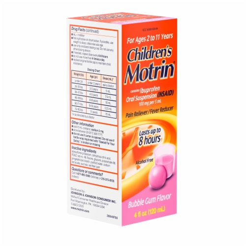 Children's Motrin IBuprofen Kids Medicine, Bubblegum Flavor Perspective: top