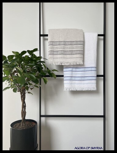 Agora of Smyrna - Premium Turkish Bath Towel, Cotton & Bamboo Blend Turkish Bath Towels Perspective: top