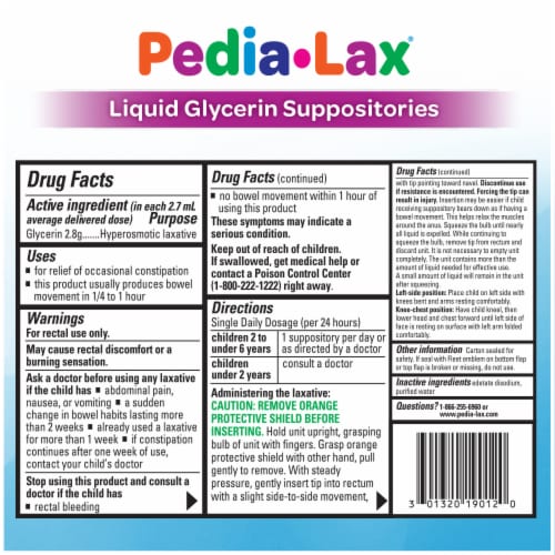 Pedia-Lax Laxative Liquid Glycerin Suppositories for Kids, Ages 2-5 - 6 ct