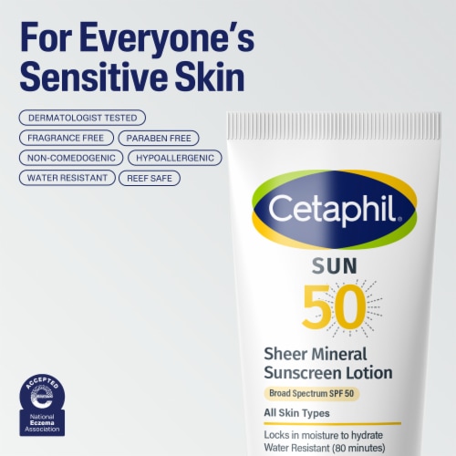 Cetaphil Sheer Mineral Sunscreen Lotion for Face & Body SPF 50, 100% Mineral Sunscreen Perspective: top