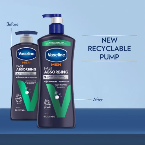 Vaseline Men Fast Absorbing Three in One Face Hands & Body Lotion Perspective: top