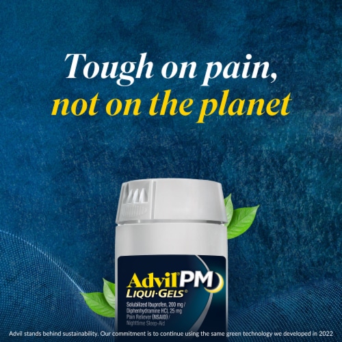 Advil® PM Liqui-Gels® Pain Reliever/Nighttime Sleep Aid Liquid Filled Capsules Perspective: top