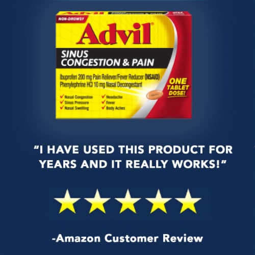 Advil® Non-Drowsy Sinus Congestion & Pain Reliever Coated Tablets Perspective: top
