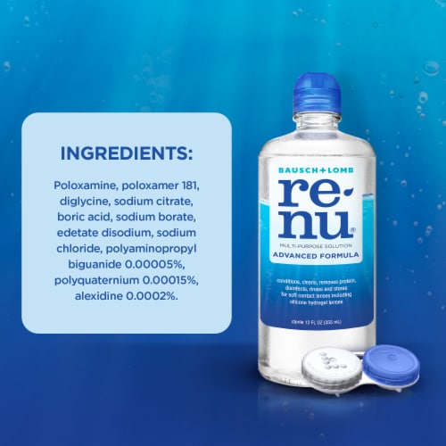 renu Contact Lens Solution Multipurpose Soft Lens Cleaner Multipack and Lens Case Perspective: top