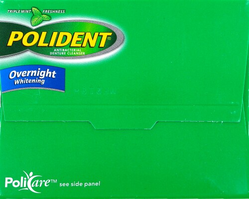 Polident Overnight Whitening Triple Mint Antibacterial Denture Cleanser Tablets Perspective: top