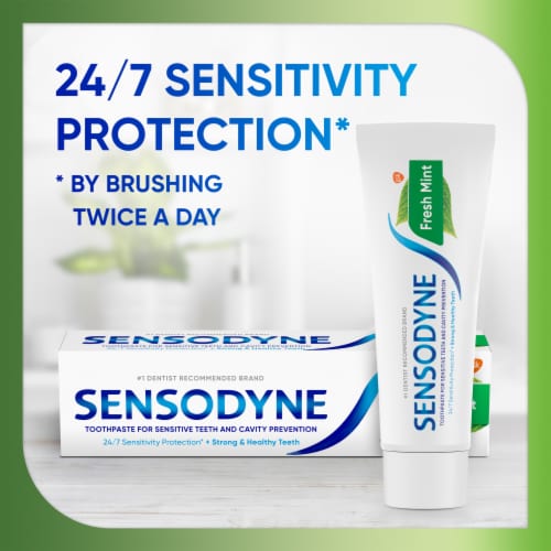 Sensodyne, Toothpaste For Sensitive Teeth and Cavity Protection, Fresh Mint, Sensitivity Protection Perspective: top