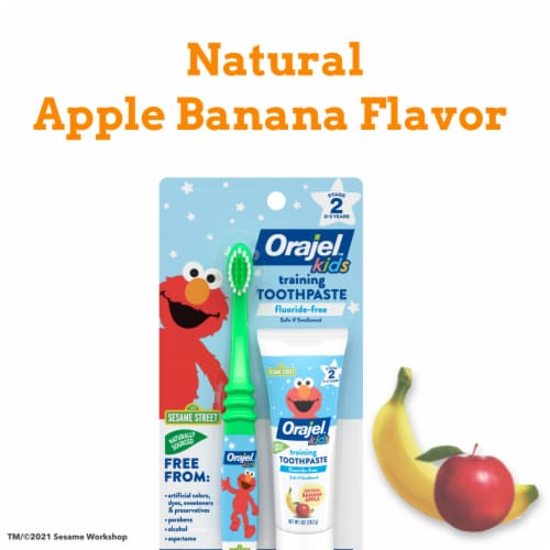 Orajel Kids Elmo Fluoride-Free Toothpaste And Toothbrush Set Natural Banana Apple Flavor Perspective: top