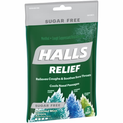 HALLS Relief Sugar Free Assorted Mint Flavor Cough Suppressant Drops Perspective: top