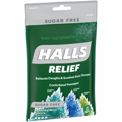 HALLS Relief Sugar Free Assorted Mint Flavor Cough Suppressant Drops Perspective: top