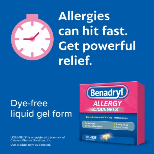 Benadryl Allergy & Cold Relief Dye-Free Liqui-Gels Diphenhydramine HCl Perspective: top