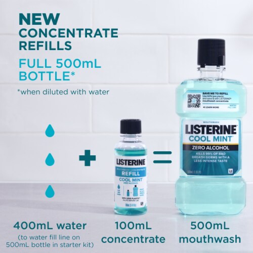 Listerine Zero Alcohol Cool Mint Mouthwash Concentrate Refills Perspective: top