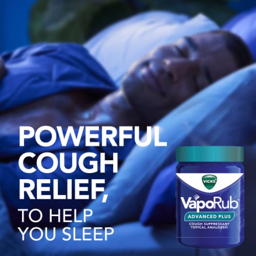 Vicks VapoRub Advanced Plus Powerful Cough Relief Cough Suppressant Topical Analgesic Ointment Perspective: top