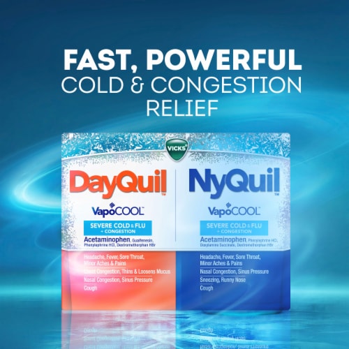 Vicks DayQuil and NyQuil Menthol Flavor VapoCOOL SEVERE Cold Flu and Congestion Medicine Caplets Perspective: top