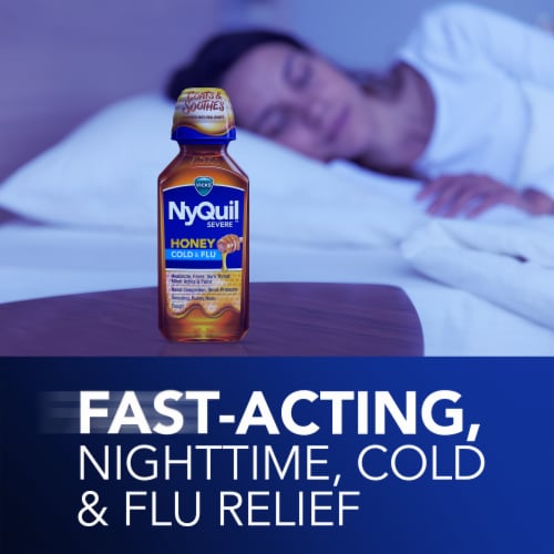 Vicks NyQuil SEVERE Honey Cold & Flu Liquid Medicine Perspective: top