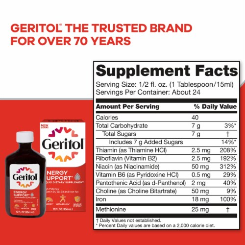 Geritol® Liquid Vitamin and Iron Energy Support Supplement Perspective: top