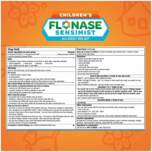 Flonase Sensimist Spray Non Drowsy Children's Allergy Fluticasone Furoate Medicine Perspective: top