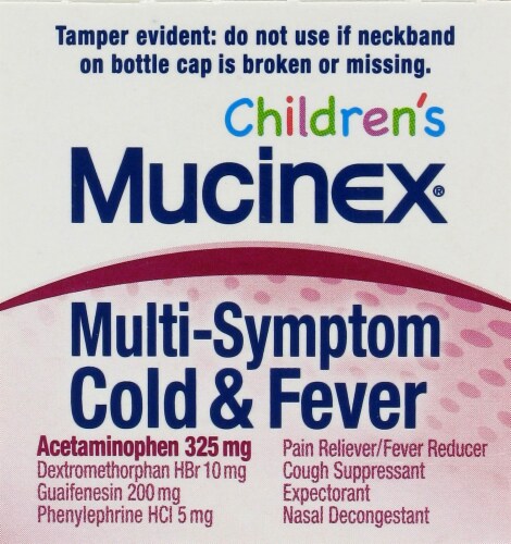 Mucinex Children's Multi-Symptom Cold & Fever Berry Blast Liquid 325mg Perspective: top