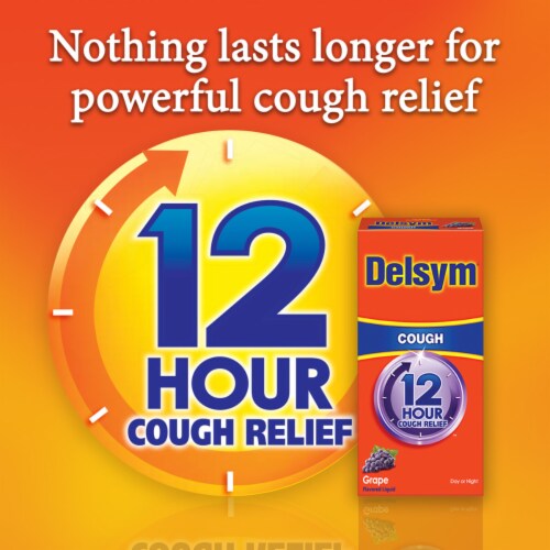 Delsym 12 Hour Relief Grape Flavored Cough Suppressant Perspective: top