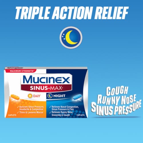 Mucinex Sinus-Max Max Strength Day & Night Sinus Pressure and Congestion Medicine Caplets Perspective: top