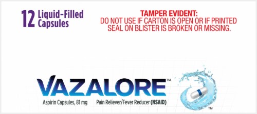 Vazalore Liquid-Filled Aspirin Capsules Perspective: top
