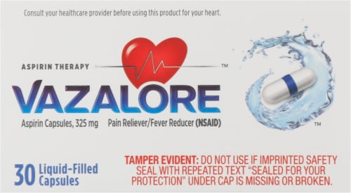 Vazalore Liquid-Filled Aspirin Capsules Perspective: top