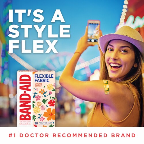 Band-Aid Brand Flexible Fabric Bandages, Wildflower, Assorted Perspective: top