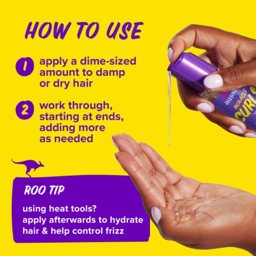 Aussie Miracle Curls Curl-Defining Oil Hair Treatment with Jojoba Oil Perspective: top