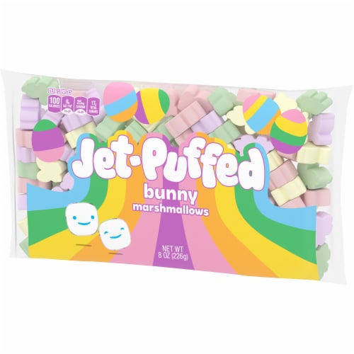 Jet-Puffed Vanilla Bunny Shaped Easter Spring Mallows Marshmallows Perspective: top