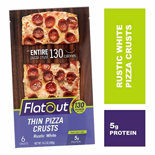 FLATOUT Thin Pizza Crust RUSTIC WHITE, 6 Pack | 4 Count Perspective: top