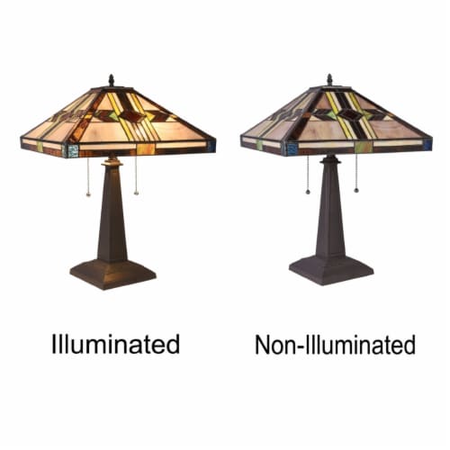 CHLOE Lighting CARLA Tiffany-style Mission Blackish Bronze 2 Light Table Lamp 16 Shade Perspective: top
