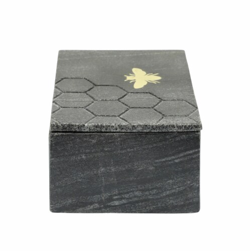 Marble 7X5 Marble Box W/ Bee Accent, Black Perspective: top