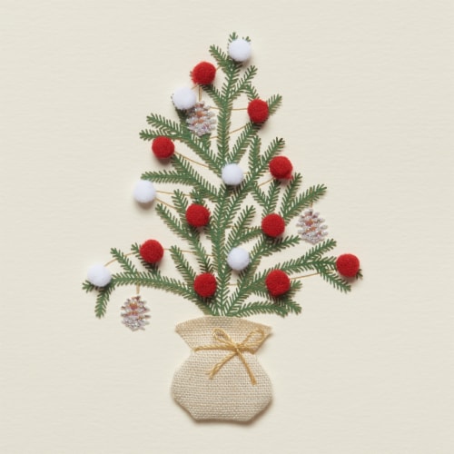Papyrus Christmas Card (Christmas Tree with Pom Poms) Perspective: top