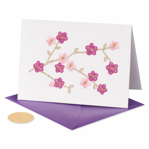Papyrus Thinking Of You Card #57, Embroidered Cherry Blossoms Perspective: top