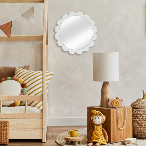 New View Scallop Edge Mirror with White Frame Perspective: top