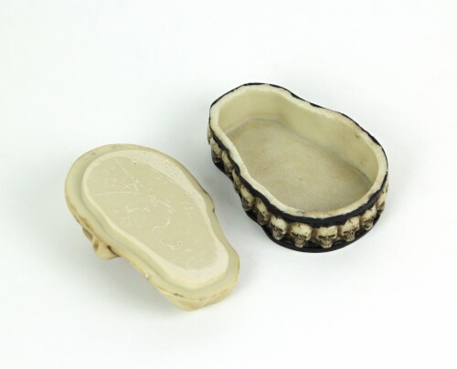 Everspring - Creepy Human Skull Lidded Trinket Box With Jeweled Red Eyes Perspective: top