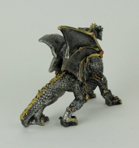 Metallic Silver and Gold Gothic Steampunk Dragon Statue, One Metallic Silver and Gold Gothic Steampunk Dragon Statue, One