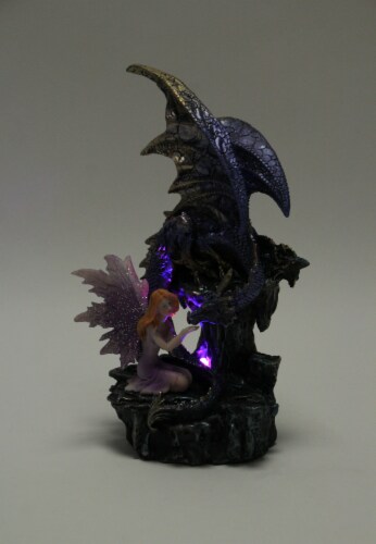 Hand Painted Dragon and Fairy Friend Color Changing LED Lighted Statue Perspective: top
