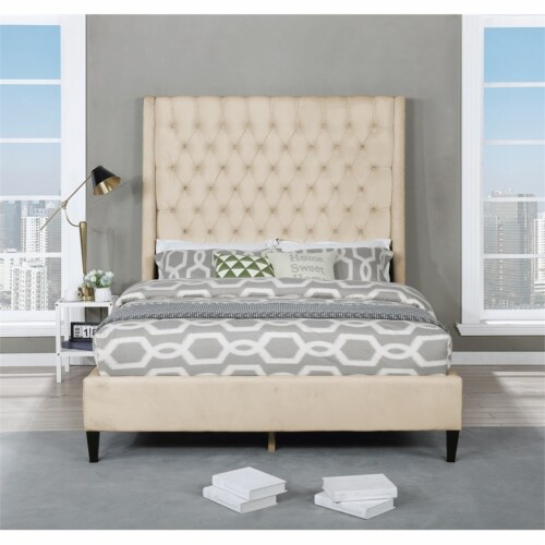 Cream tufted queen bed discount