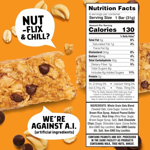 Junkless Peanut Butter Chocolate Chip Chewy Granola Bars