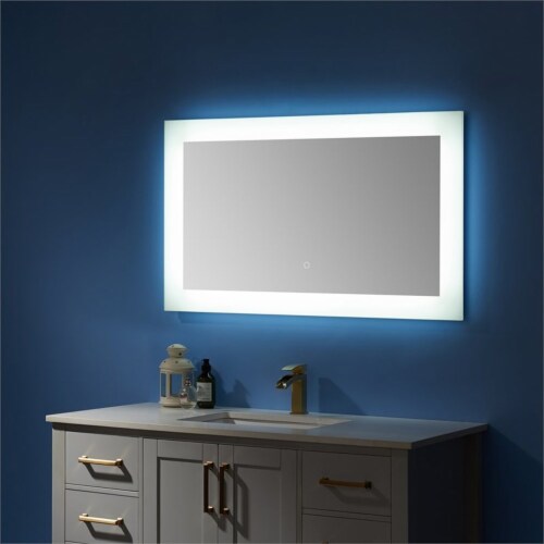 Vinnova Callista 40 LED Lit Accent Bathroom Vanity Wall Mirror in Silver Perspective: top