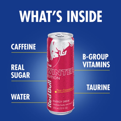 Red Bull Winter Edition Pear Cinnamon Energy Drink Can Perspective: top