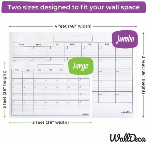 WallDeca Monthly Dry Erase Wall Calendar Planner Whiteboard: Wipe Off Erasable Calendar Perspective: top