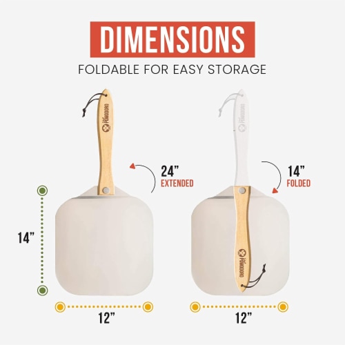 Chef Pomodoro Aluminum Metal Pizza Peel with Foldable Wood Handle for Easy Storage 12" x 14" Perspective: top