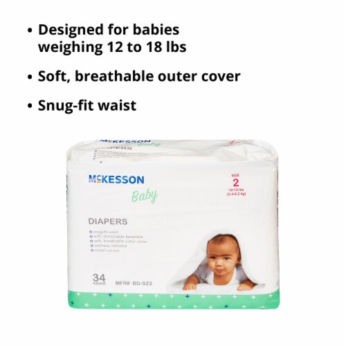 McKesson Baby Baby Diaper Size 2, 12 to 18 lbs. BD-SZ2, 34 Ct Perspective: top
