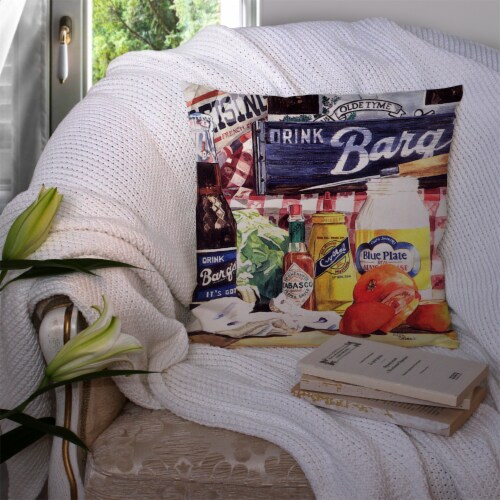 Blue Plate Mayonaise, Barq's and a tomato sandwich Fabric Decorative Pillow Perspective: top