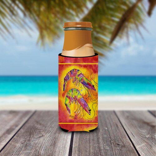 Carolines Treasures 8378MUK Bright Shrimp on Red Ultra Hugger for slim cans Perspective: top